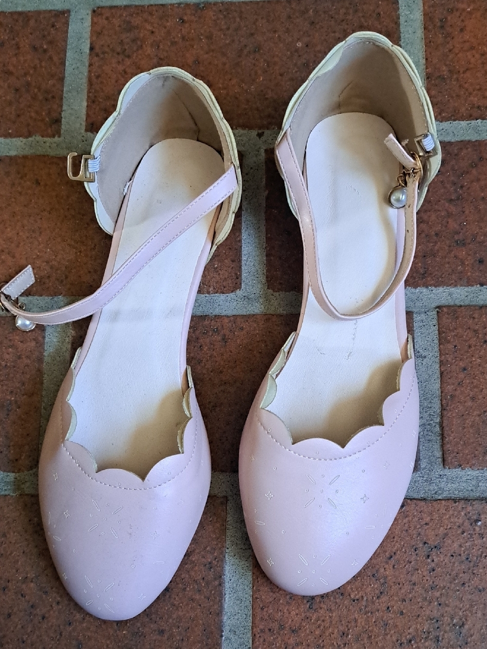 Source Unknown Pink Scalloped Ankle-Strap Flats